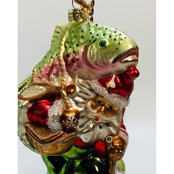 Santa Christmas Ornament carrying a Fish and Bait Metal 6in - Picture 7 of 7